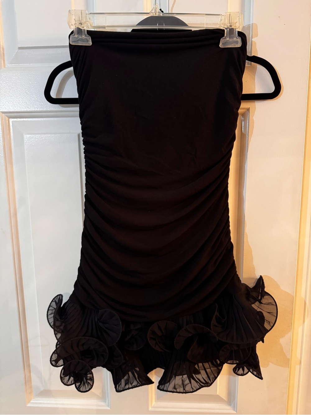 Arden B Black Strapless Ruffle-Hem Mini Dress